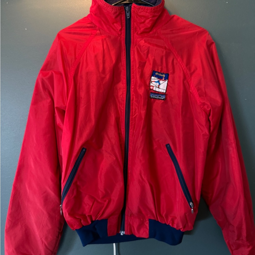 Patagonia Red Raincoat with Navy Accents